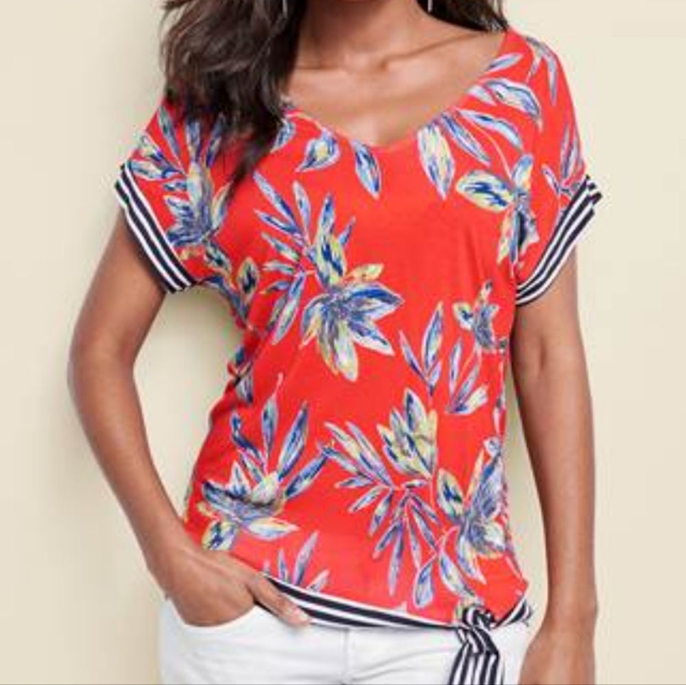 Venus tie detailed printed top in Orange multicolor XS